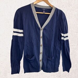 GAP Blue and Gray V-Neck Cardigan Sweater